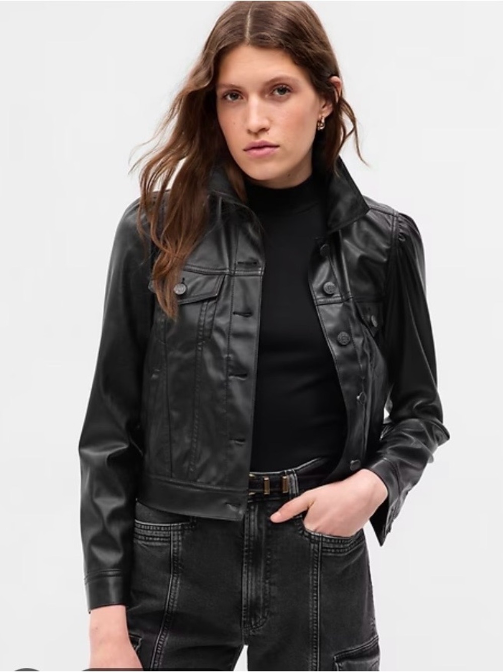 GAP Black Faux Leather Short Jacket